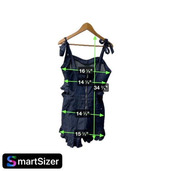 NEW bebe Tie Strap Ruffle Detail Denim Romper Womens Size 12 NLA - Picture 9 of 16